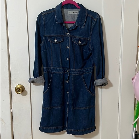 Topshop Moto Denim Jean Long Sleeve Dress Size 10 - Picture 2 of 8